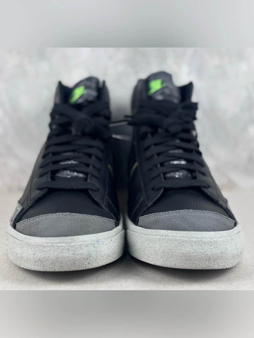 Nike Blazer Mid ‘77 Black Leather Fuzzy Swoosh Sneakers Men’s 12
